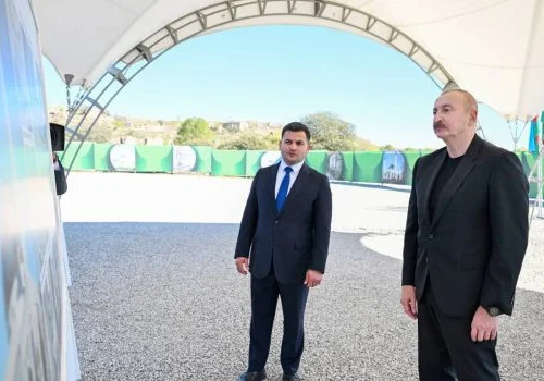 İlham Əliyev Cəbrayıl şəhər məscidinin təməlini qoyub